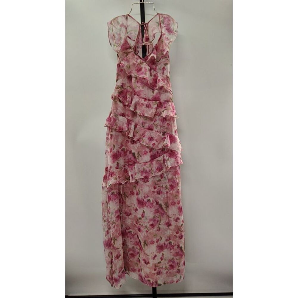 Lulu's Pink Floral Ruffled Maxi Dress
